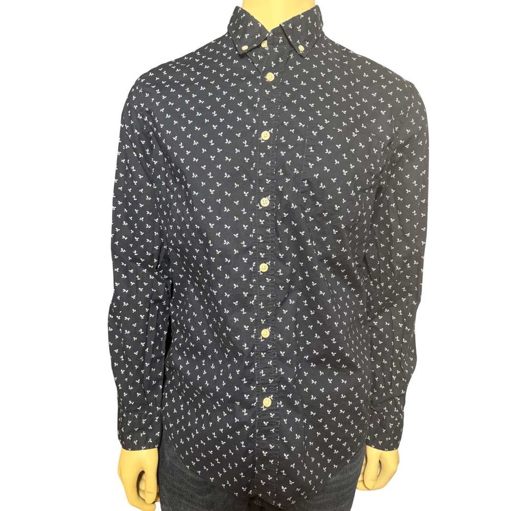 Banana Republic Mens Slim Fit Navy Blue White Leaf Print Button Down Shirt Large